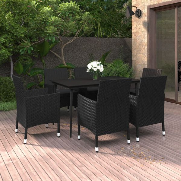 vidaXL Ensemble &agrave; manger de jardin coussins 7 pcs R&eacute;sine tress&eacute;e Verre