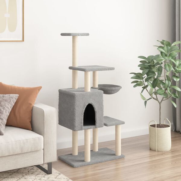 vidaXL Arbre à chat avec griffoirs en sisal Gris clair 131 cm