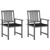 vidaXL Chaises de jardin et coussins lot de 2 Gris Bois acacia massif