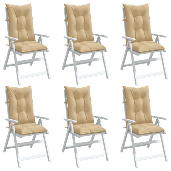 vidaXL Coussins de chaise &agrave; dossier haut lot de 6 beige m&eacute;lang&eacute; tissu