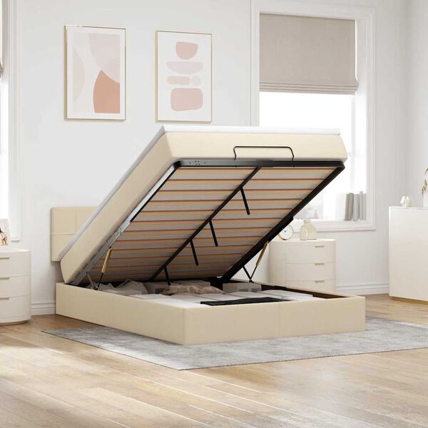 vidaXL Lit ottoman avec matelas et LED cr&egrave;me 140x190 cm tissu