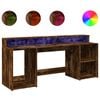 vidaXL Bureau et lumi&egrave;res LED ch&ecirc;ne fum&eacute; 200x55x91cm bois d'ing&eacute;nierie