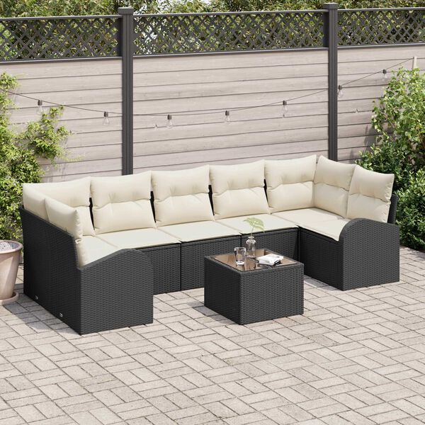 vidaXL Ensemble de canap&eacute; de jardin avec coussin 8 pcs Noir et Cr&egrave;me