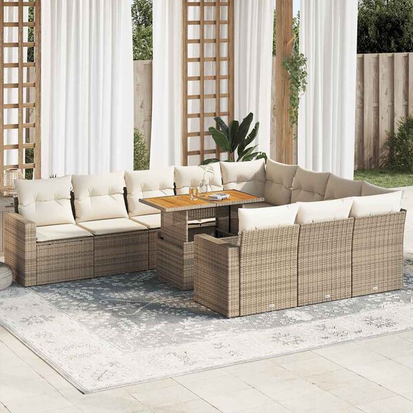 vidaXL Salon de jardin 11 pcs avec coussins beige r&eacute;sine tress&eacute;e