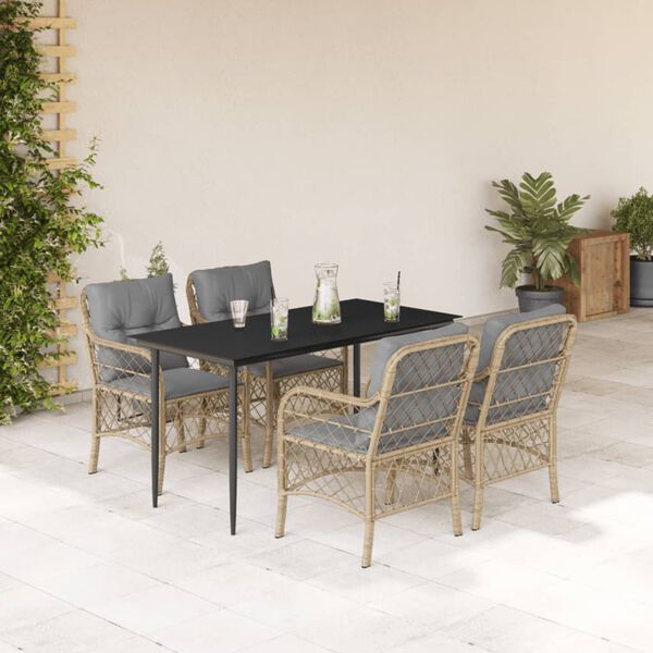 vidaXL Ensemble &agrave; manger de jardin coussins 5 pcs m&eacute;lange beige rotin