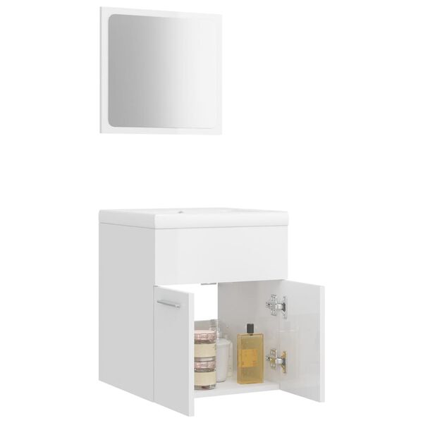 vidaXL Ensemble de meubles de salle de bain Blanc brillant Agglom&eacute;r&eacute;
