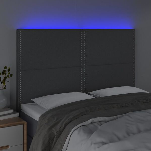 vidaXL T&ecirc;te de lit &agrave; LED Gris fonc&eacute; 144x5x118/128 cm Tissu