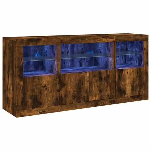 vidaXL Buffet avec lumi&egrave;res LED ch&ecirc;ne fum&eacute; 142,5x37x67 cm