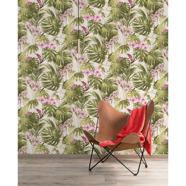 DUTCH WALLCOVERINGS Papier peint Paradiso Vert et rose