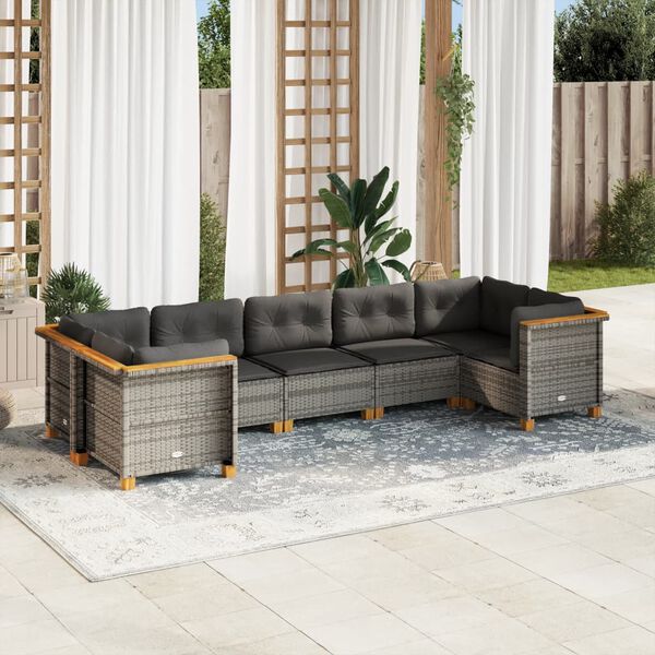 vidaXL Salon de jardin avec coussins 7 pcs gris r&eacute;sine tress&eacute;e