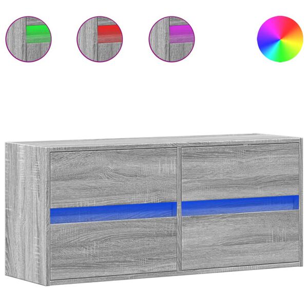 vidaXL Meuble TV mural avec lumi&egrave;res LED sonoma gris 100x31x45 cm