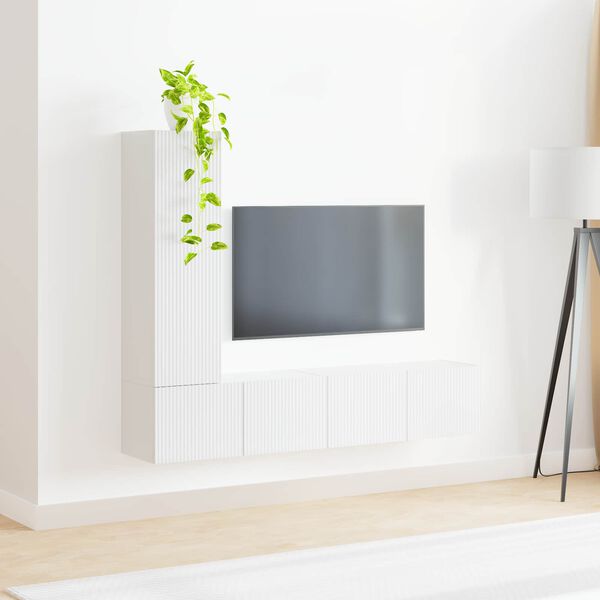 vidaXL Ensemble meuble TV 3 pcs Blanc brillant Bois d'ing&eacute;nierie
