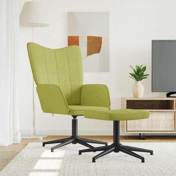 vidaXL Chaise de relaxation avec tabouret Vert Tissu