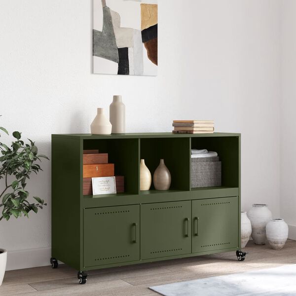 vidaXL Buffet vert olive 100,5x39x72 cm acier