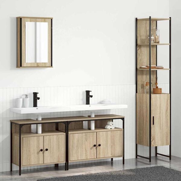 vidaXL Ensemble de mobilier de salle de bain 4 pcs Ch&ecirc;ne Sonoma