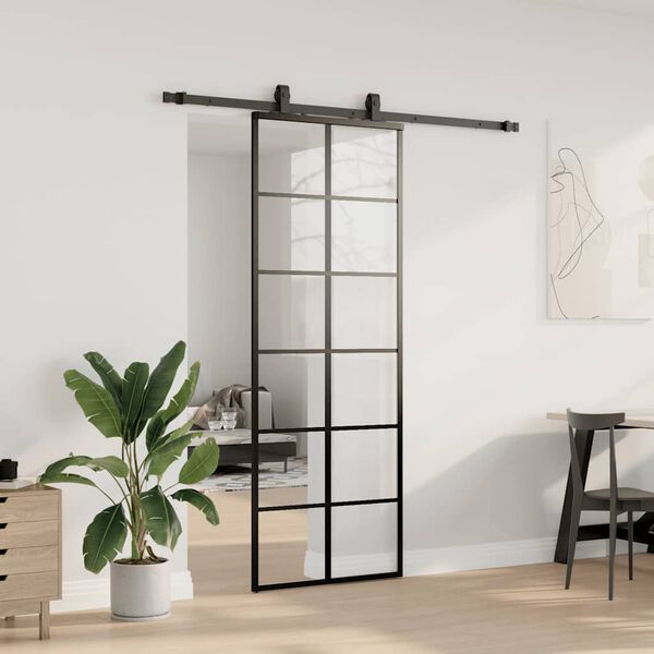 vidaXL Porte coulissante kit de quincaillerie noir 76x205 cm verre ESG