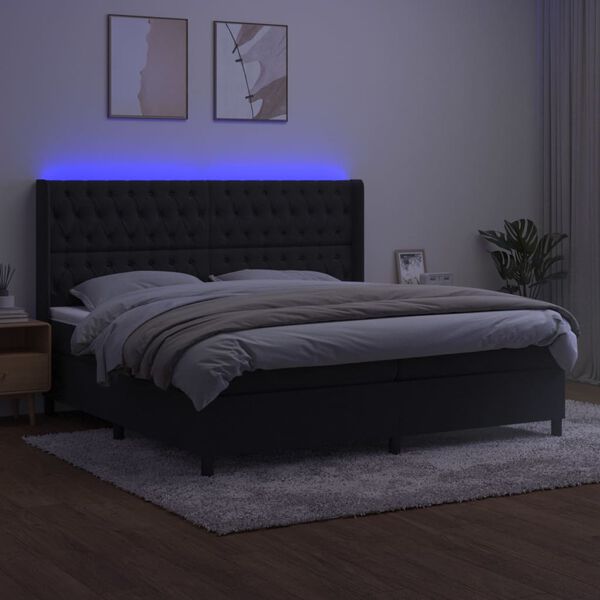 vidaXL Sommier &agrave; lattes de lit matelas et LED Noir 200x200 cm Velours