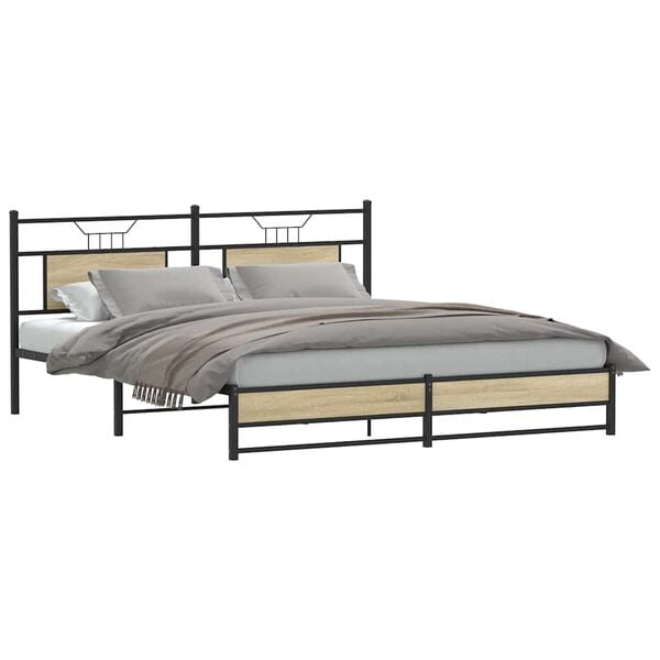 vidaXL Cadre de lit en m&eacute;tal sans matelas ch&ecirc;ne sonoma 183x213 cm