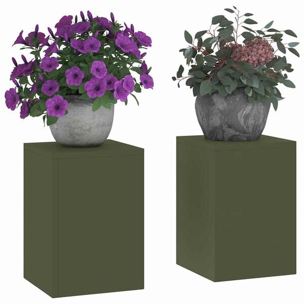vidaXL Support de Plante 2 pcs Vert olive 24 x 24 x 35 cm Acier