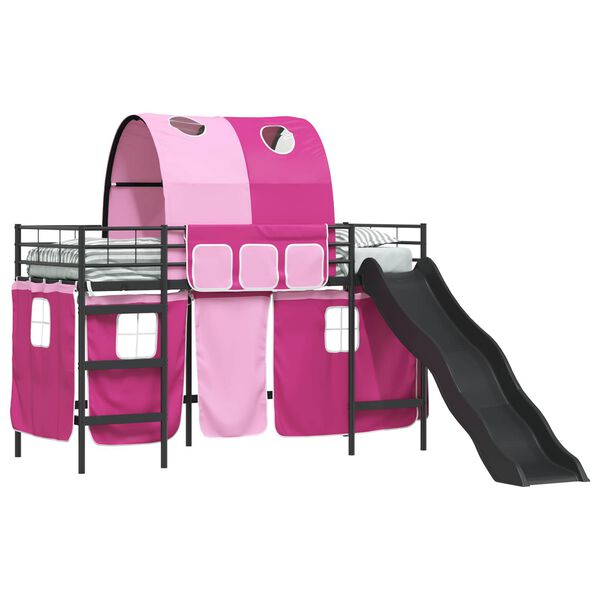vidaXL Lit mezzanine pour enfants Noir et rose 99,5 x 190 cm M&eacute;tал