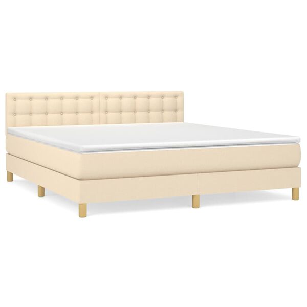 vidaXL Sommier &agrave; lattes de lit avec matelas Cr&egrave;me 180x200 cm Tissu