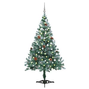 vidaXL Arbre de No&euml;l givr&eacute; pr&eacute;-&eacute;clair&eacute; et boules pommes de pin 150 cm