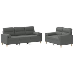 vidaXL Ensemble de canap&eacute;s 2 pcs coussins gris fonc&eacute; tissu