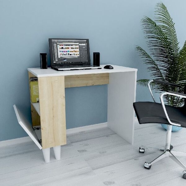 Homemania Bureau d'ordinateur Paris 90x50x75 cm Blanc et ch&ecirc;ne