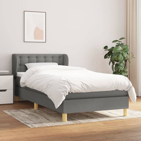 vidaXL Sommier &agrave; lattes de lit avec matelas Gris fonc&eacute; 80x200 cm Tissu