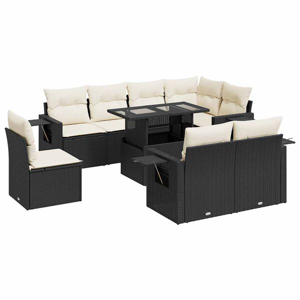vidaXL Salon de jardin 9 pcs avec coussins noir r&eacute;sine tress&eacute;e