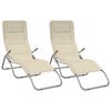 vidaXL Chaises longues pliables lot de 2 cr&egrave;me textil&egrave;ne et acier