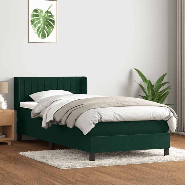 vidaXL Sommier &agrave; lattes de lit et matelas vert fonc&eacute; 80x220 cm velours