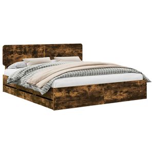 vidaXL Cadre de lit Ch&ecirc;ne Fum&eacute; 200 x 200 cm Bois d&rsquo;ing&eacute;nierie