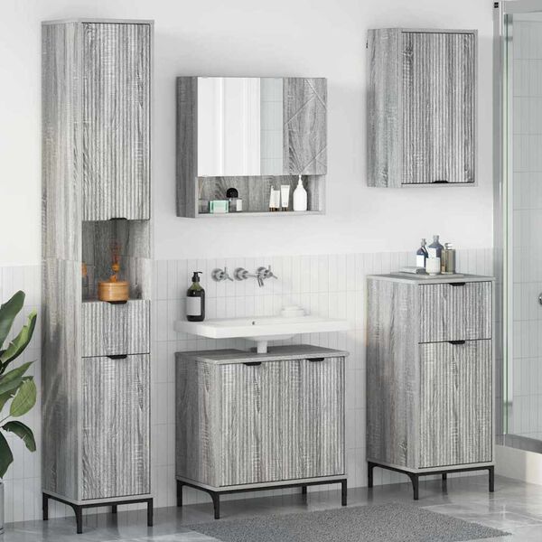 vidaXL Ensemble de mobilier de salle de bain avec tiroir Gris Sonoma