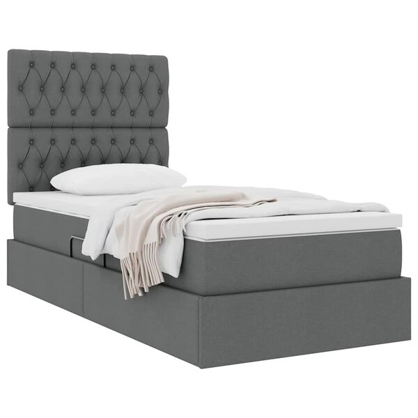 vidaXL Lit avec rangement et matelas Gris fonc&eacute; 90 x 190 cm Polyester