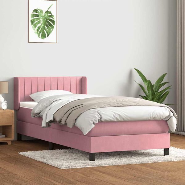 vidaXL Sommier &agrave; lattes de lit avec matelas rose 90x210 cm velours