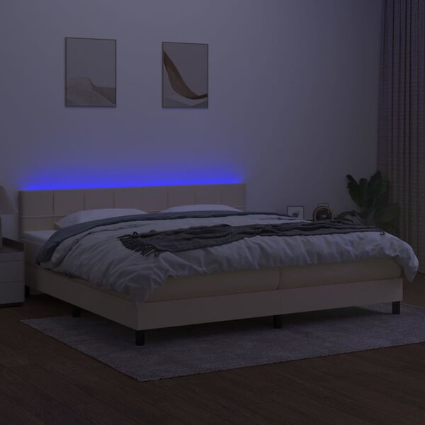 vidaXL Sommier &agrave; lattes de lit et matelas et LED Cr&egrave;me 200x200cm Tissu