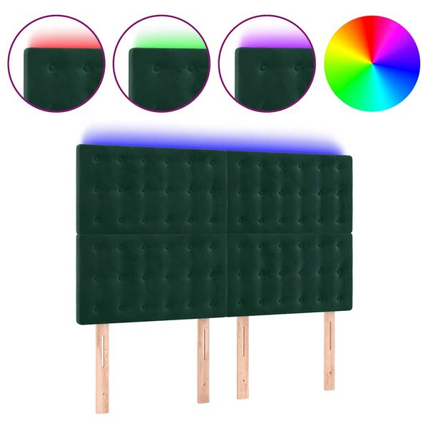 vidaXL T&ecirc;te de lit &agrave; LED Vert fonc&eacute; 144x5x118/128 cm Velours
