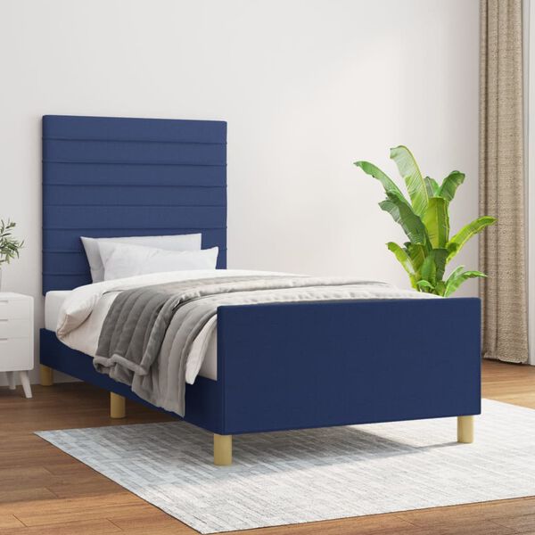 vidaXL Cadre de lit sans matelas bleu 90x200 cm tissu