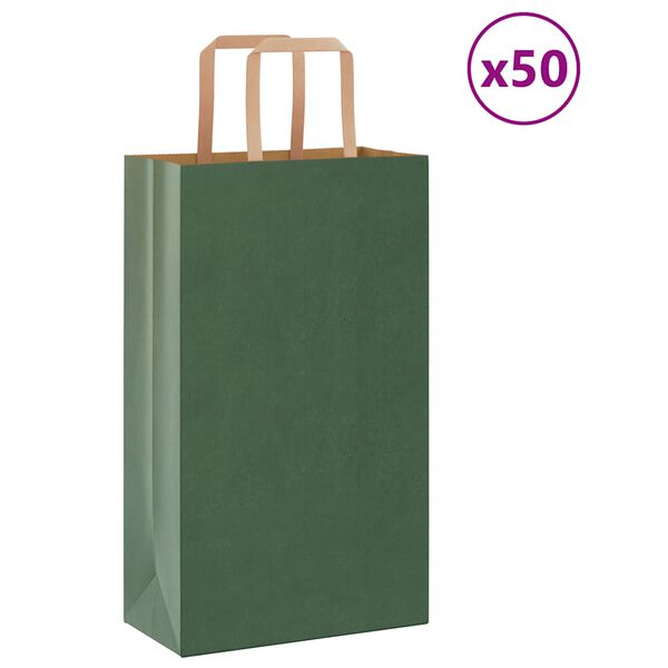 vidaXL Sacs en papier 50 pcs avec poign&eacute;es vert 21x11x36 cm