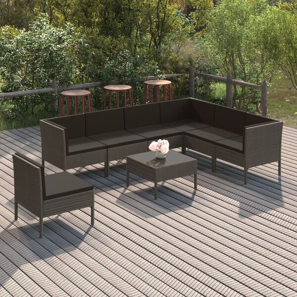 vidaXL Salon de jardin 8 pcs avec coussins r&eacute;sine tress&eacute;e gris