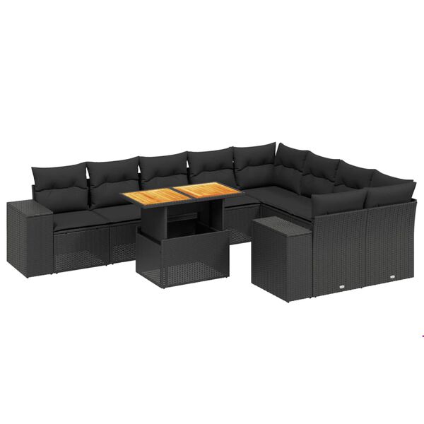 vidaXL Salon de jardin 10 pcs avec coussins noir r&eacute;sine tress&eacute;e