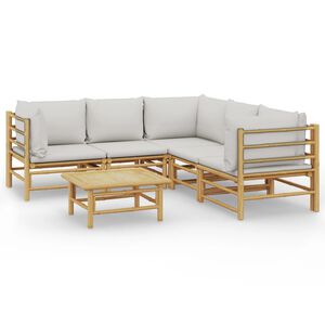 vidaXL Salon de jardin 6 pcs avec coussins gris clair bambou