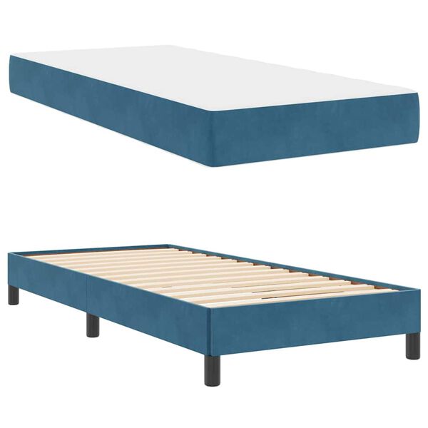 vidaXL Lit &agrave; ressorts avec matelas Bleu fonc&eacute; 90 x 210 cm tissu