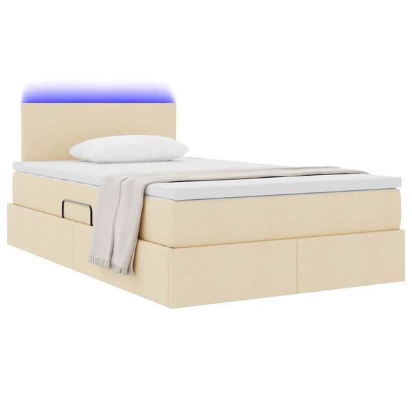 vidaXL Lit avec rangement et LED avec matelas Cr&egrave;me 120 x 200 cm tissu
