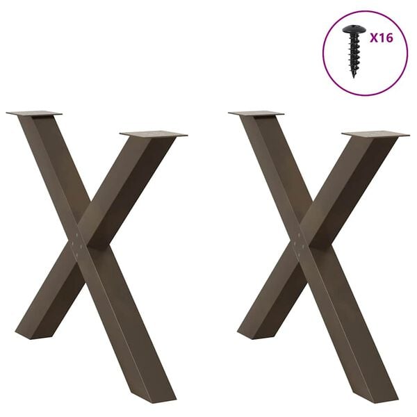 vidaXL Pieds de table &agrave; manger en forme de X, 2 pi&egrave;ces, acier naturel, 90 x (72-73) cm
