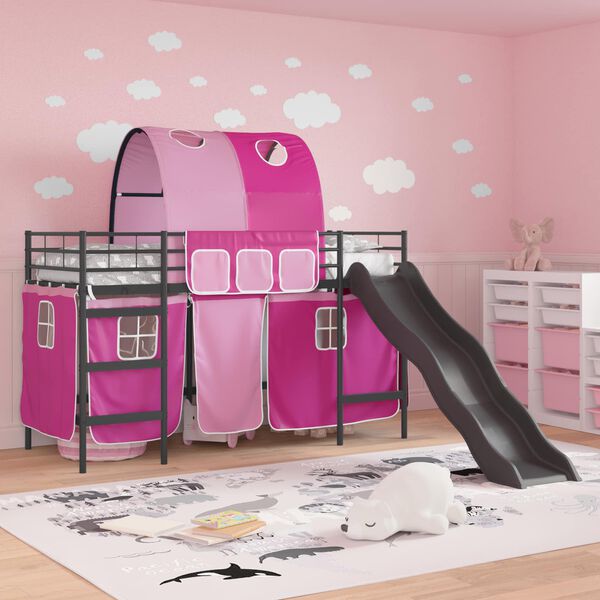 vidaXL Lit mezzanine pour enfants Noir et rose 99,5 x 190 cm M&eacute;tал