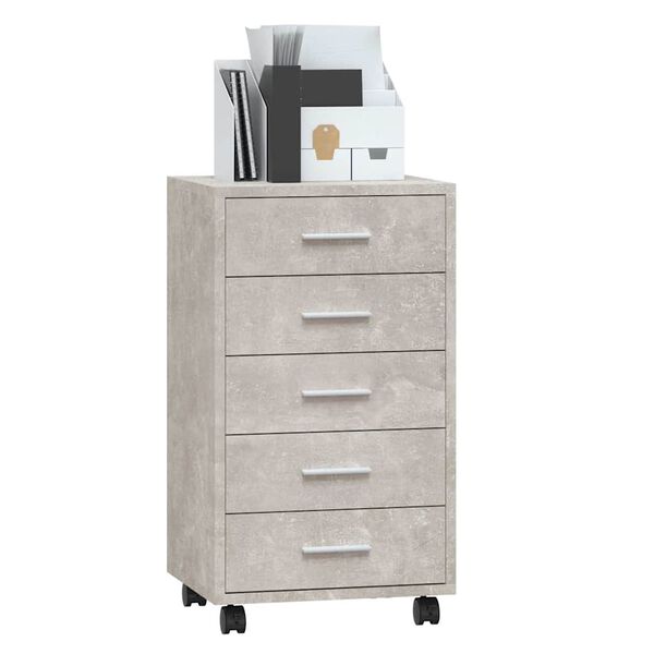 vidaXL Armoire &agrave; tiroirs avec roulettes Gris b&eacute;ton Bois d'ing&eacute;nierie