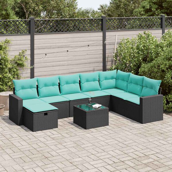 vidaXL Salon de jardin 8 pcs avec coussins noir r&eacute;sine tress&eacute;e