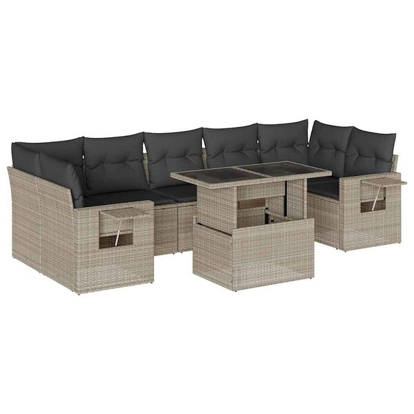 vidaXL Salon de jardin 8 pcs avec coussins gris clair r&eacute;sine tress&eacute;e